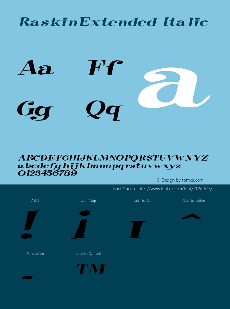 RaskinExtended Italic Rev. 003.000 Font Sample