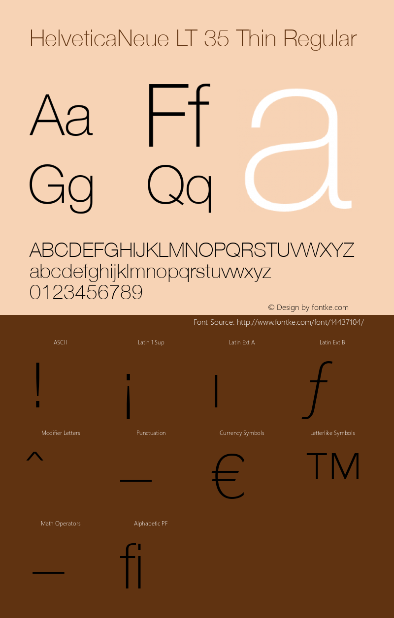 HelveticaNeue LT 35 Thin Regular Version 6.70; 2006 Font Sample