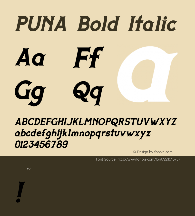 PUNA Bold Italic Version 001.000 Font Sample