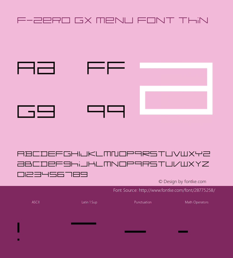 FZeroGXMenuFont-Thin Version 1.000 Font Sample