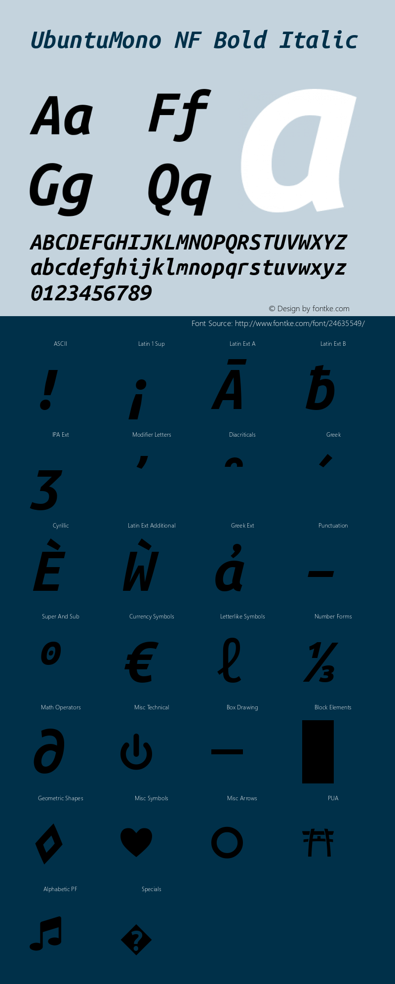 Ubuntu Mono Bold Italic Nerd Font Complete Mono Windows Compatible Version 0.80 Font Sample