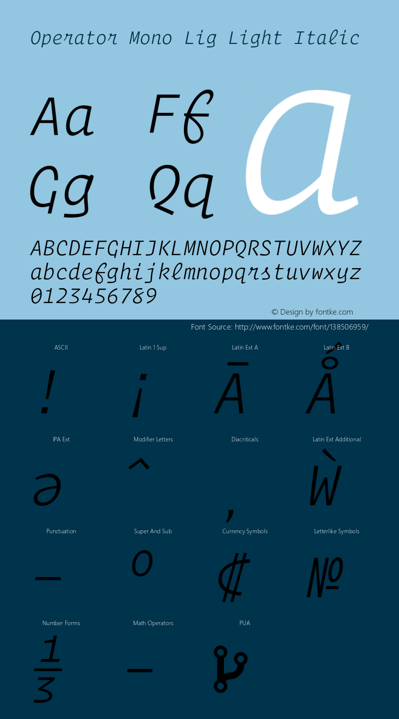 Operator Mono Lig Light Italic Version 1.200 Font Sample