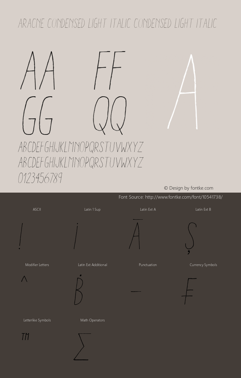 Aracne Condensed Light Italic Condensed Light Italic Version 1.001 Font Sample