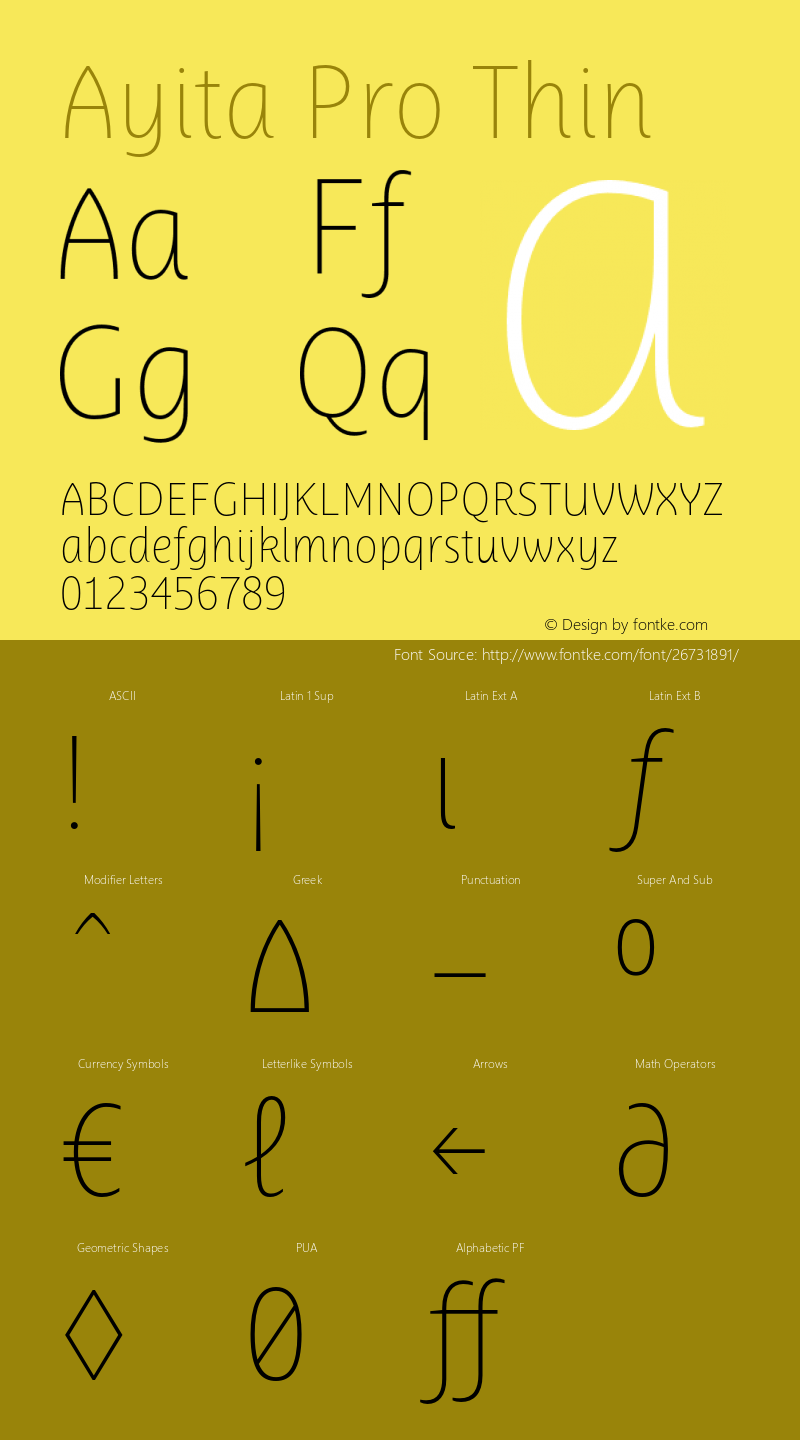 AyitaProThin Version 1.0 Font Sample