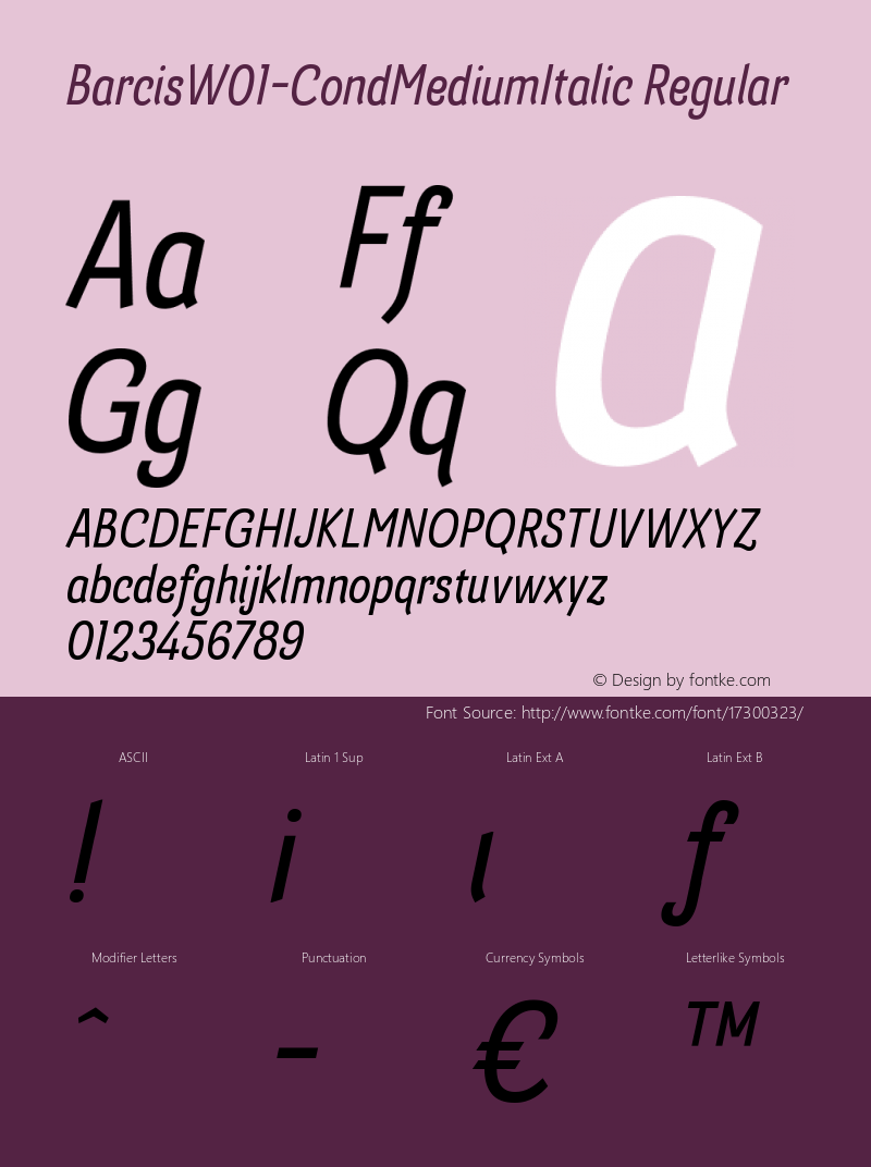 BarcisW01-CondMediumItalic Regular Version 1.00 Font Sample