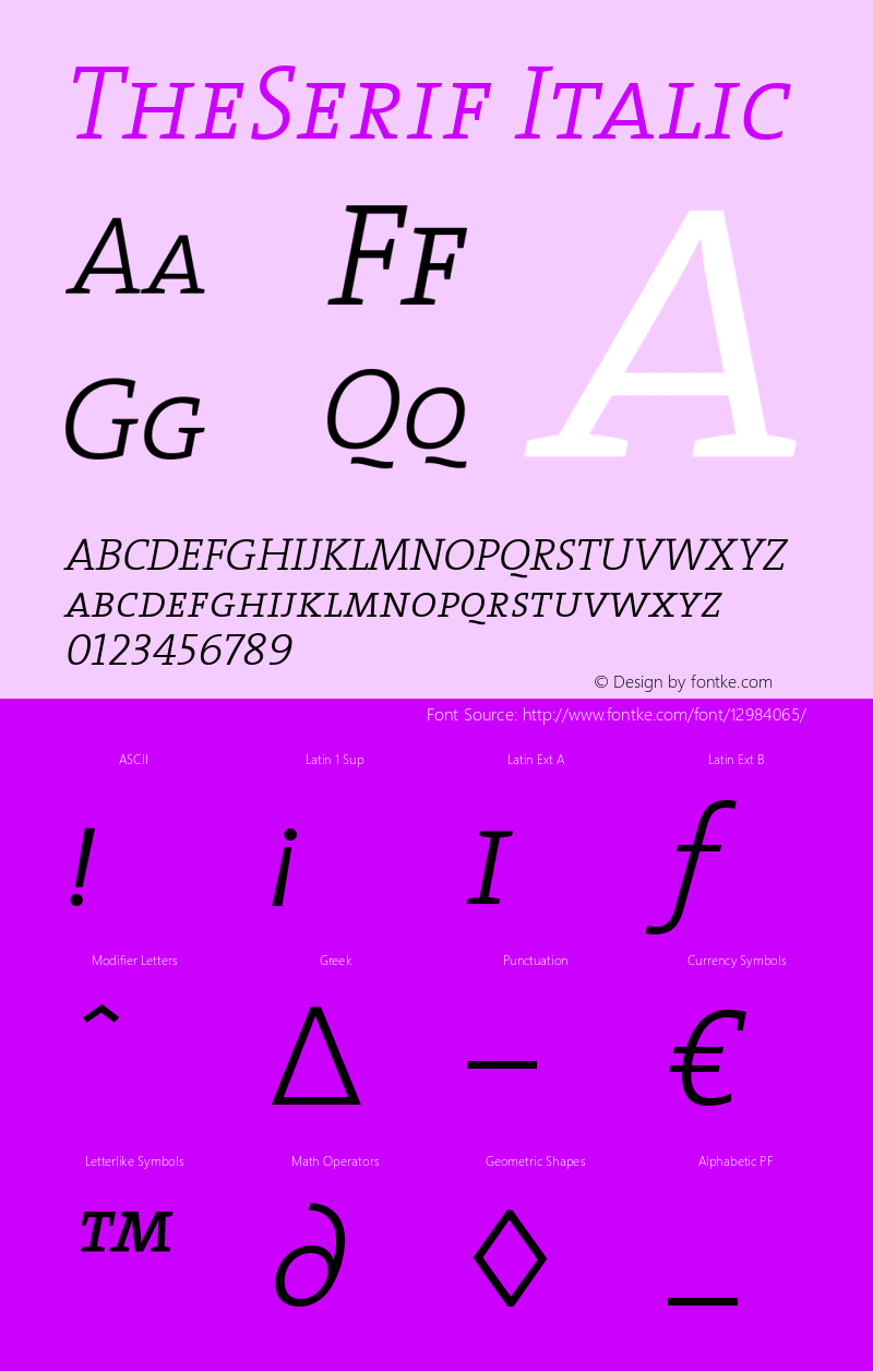 TheSerif Italic 1.0 Font Sample