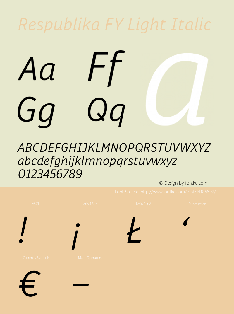 Respublika FY Light Italic Version 001 Font Sample