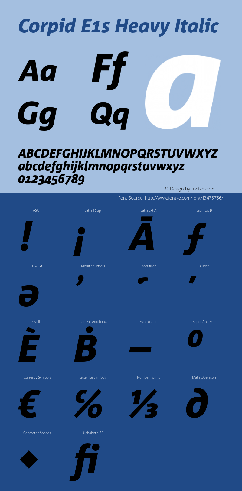 Corpid E1s Heavy Italic Version 2.039 Font Sample