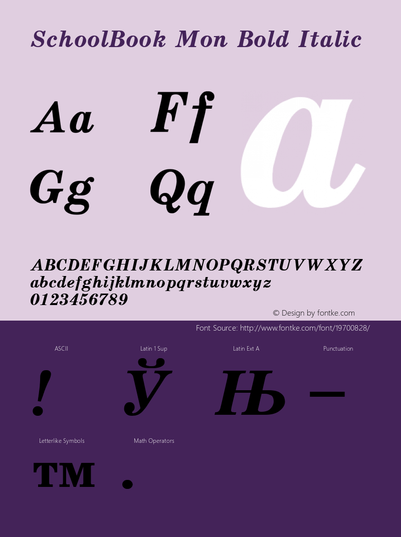 SchoolBook Mon Bold Italic 2.00 Font Sample