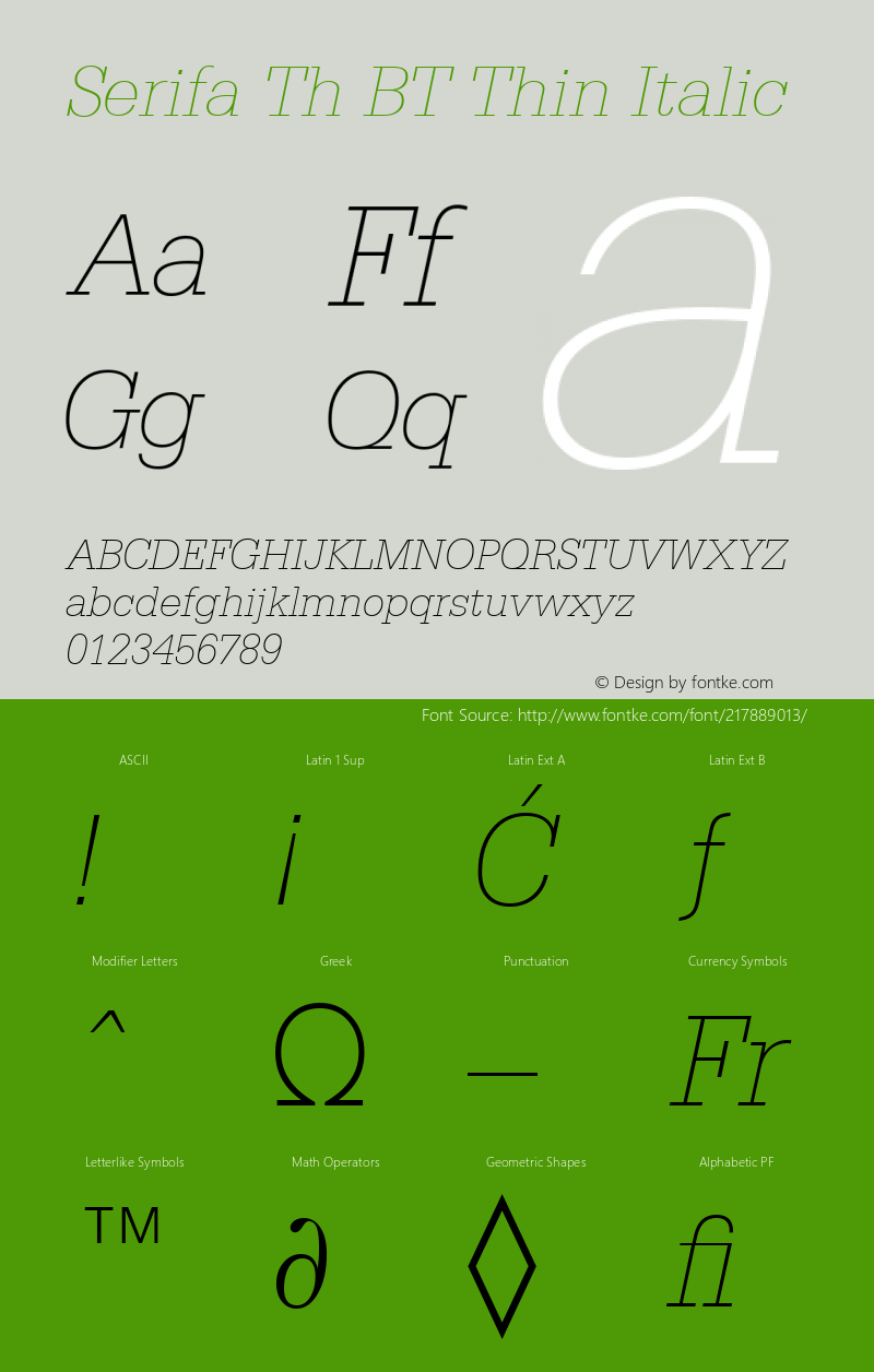 Serifa Th BT Thin Italic Version 1.01 emb4-OT图片样张