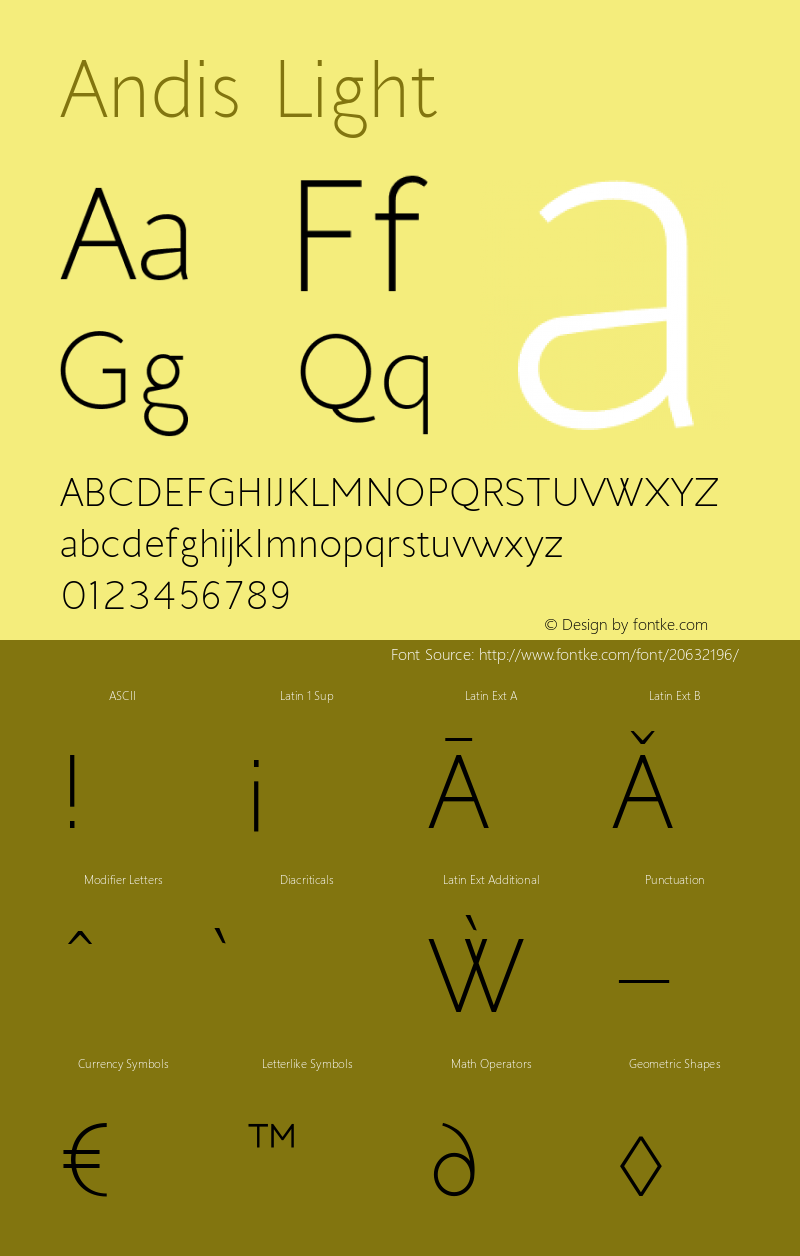 Andis-Light Version 1.000 Font Sample
