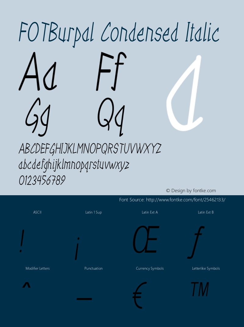 FOTBurpal-CondensedItalic Version 1.000 Font Sample