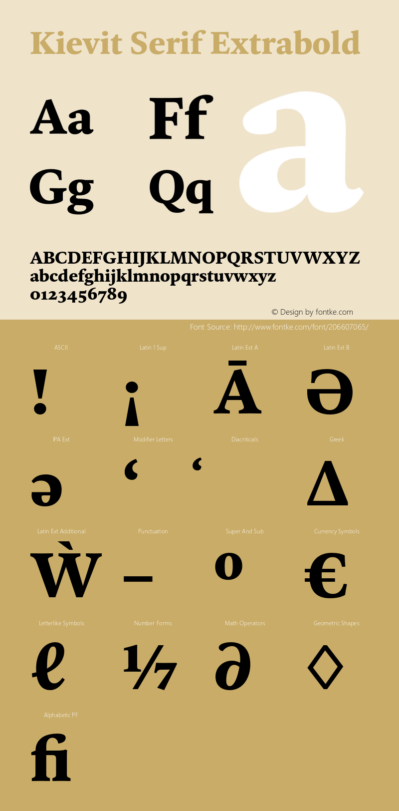 Kievit Serif Extrabold Version 7.700, build 1040, FoPs, FL 5.04图片样张