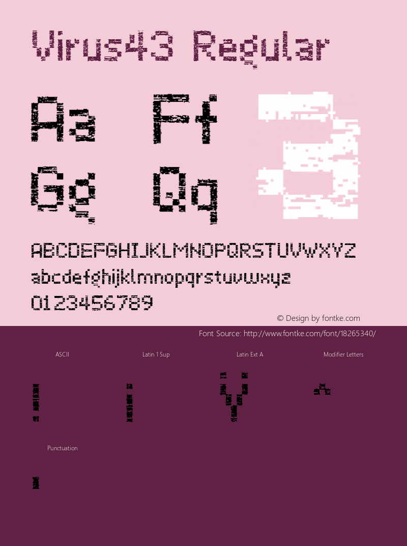 Virus43 Regular Version 1.0; 2002 Font Sample