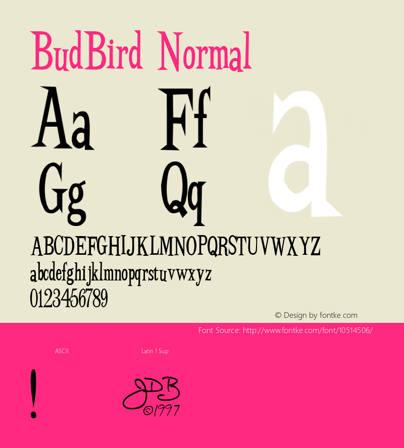 BudBird Normal Macromedia Fontographer 4.1 11/1/97 Font Sample