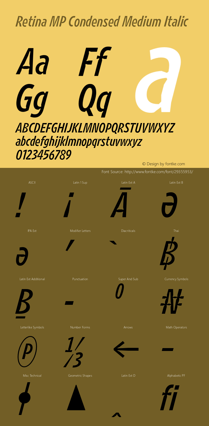 RetinaMPCondensed-MediumItalic Version 1.001;PS 1.000;hotconv 16.6.51;makeotf.lib2.5.65220 Font Sample