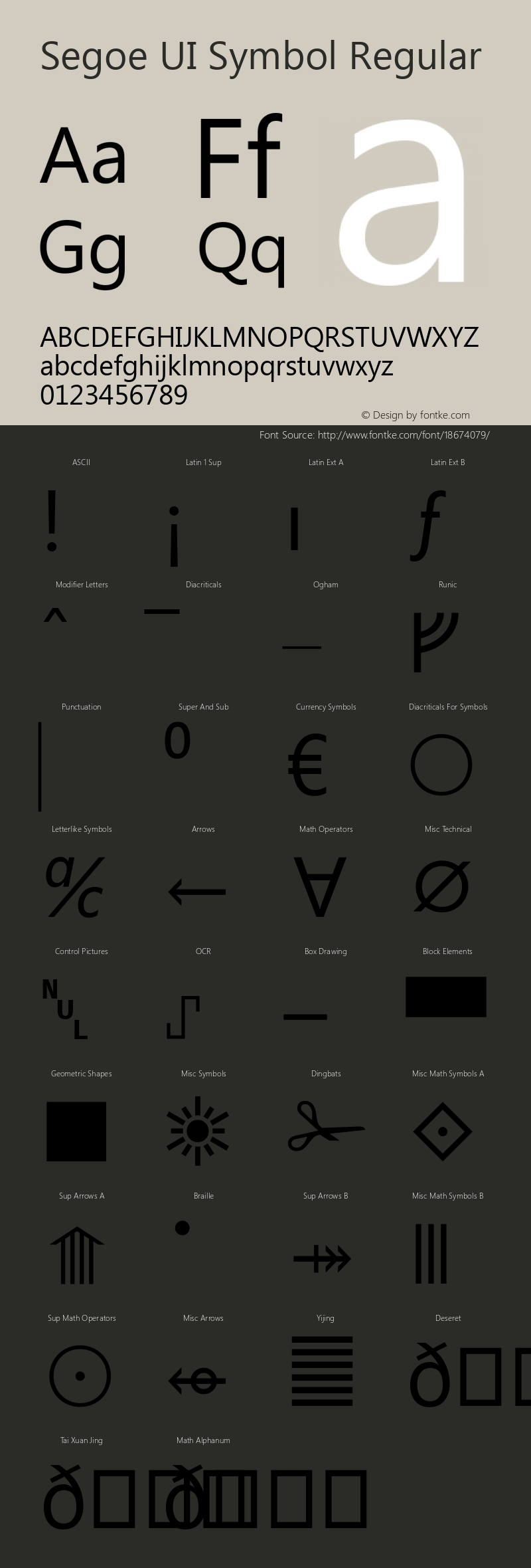 Segoe UI Symbol Regular Version 5.00 Font Sample