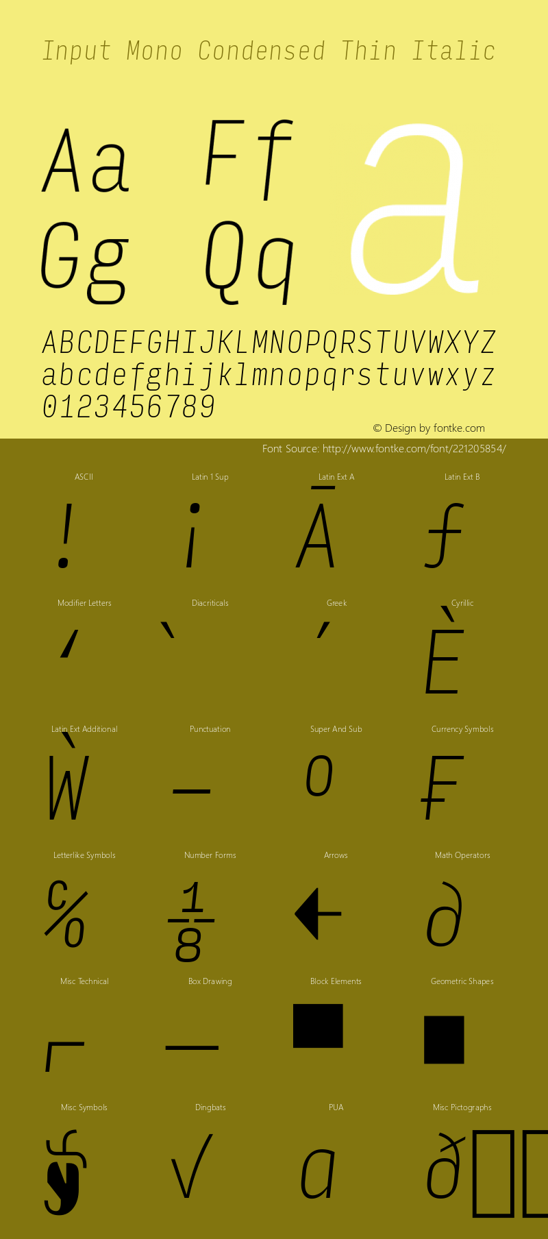 InputMonoCondensed ThinIta Version 0.000;PS 0.0;hotconv 1.0.72;makeotf.lib2.5.5900; ttfautohint (v0.9)图片样张