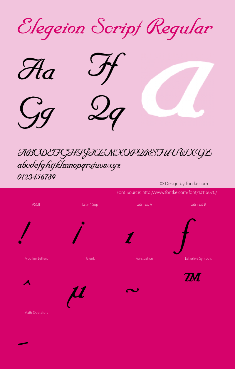 Elegeion Script Regular Macromedia Fontographer 4.1 27.11.2002 Font Sample