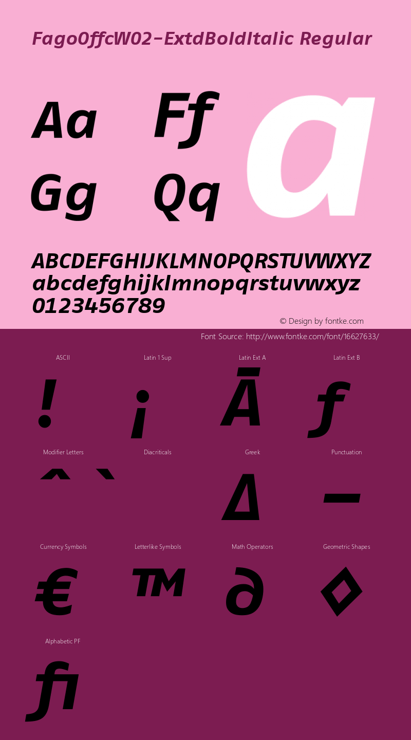 FagoOffcW02-ExtdBoldItalic Regular Version 7.504 Font Sample