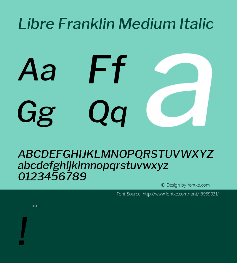 Libre Franklin Medium Italic Version 1.003;PS 001.003;hotconv 1.0.88;makeotf.lib2.5.64775; ttfautohint (v1.4.1) Font Sample