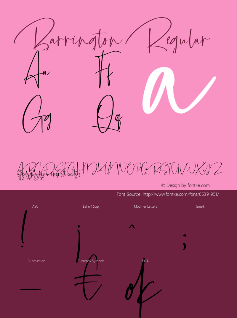 Barrington Version 1.00;June 1, 2019;FontCreator 11.5.0.2430 64-bit Font Sample