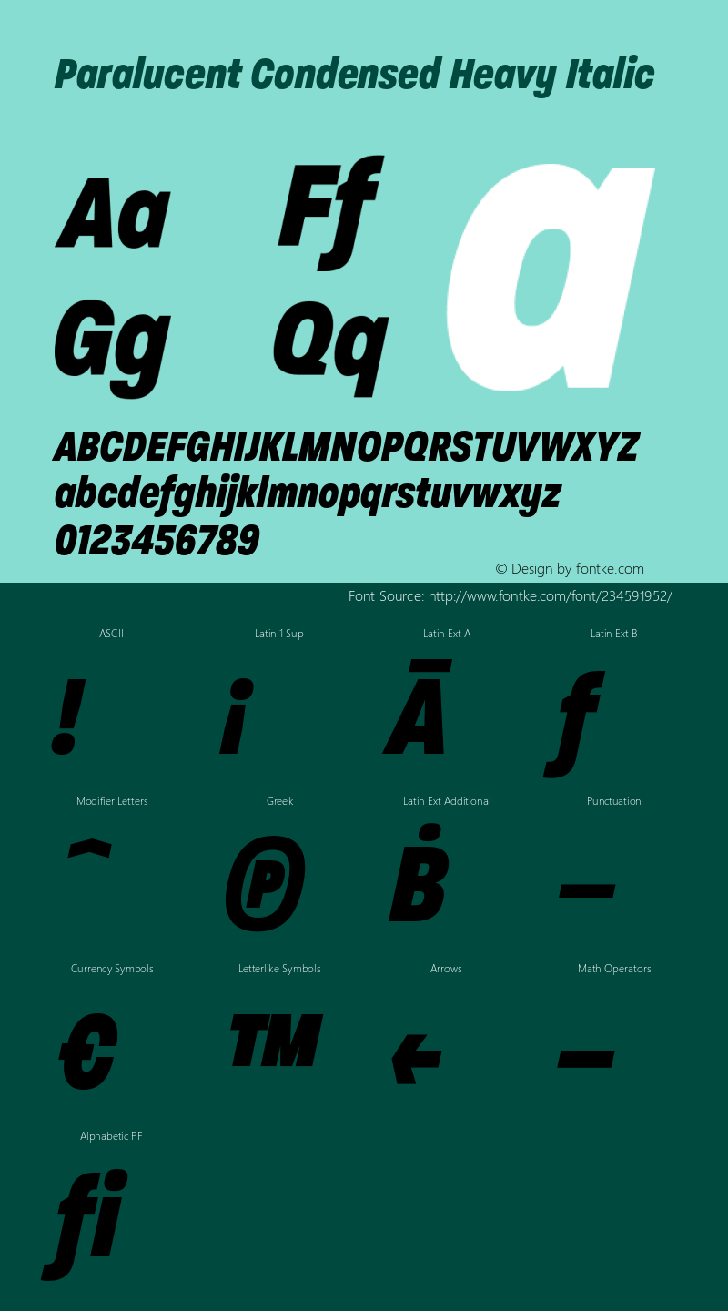 Paralucent Condensed Heavy Italic Version 4.000;hotconv 1.0.109;makeotfexe 2.5.65596图片样张