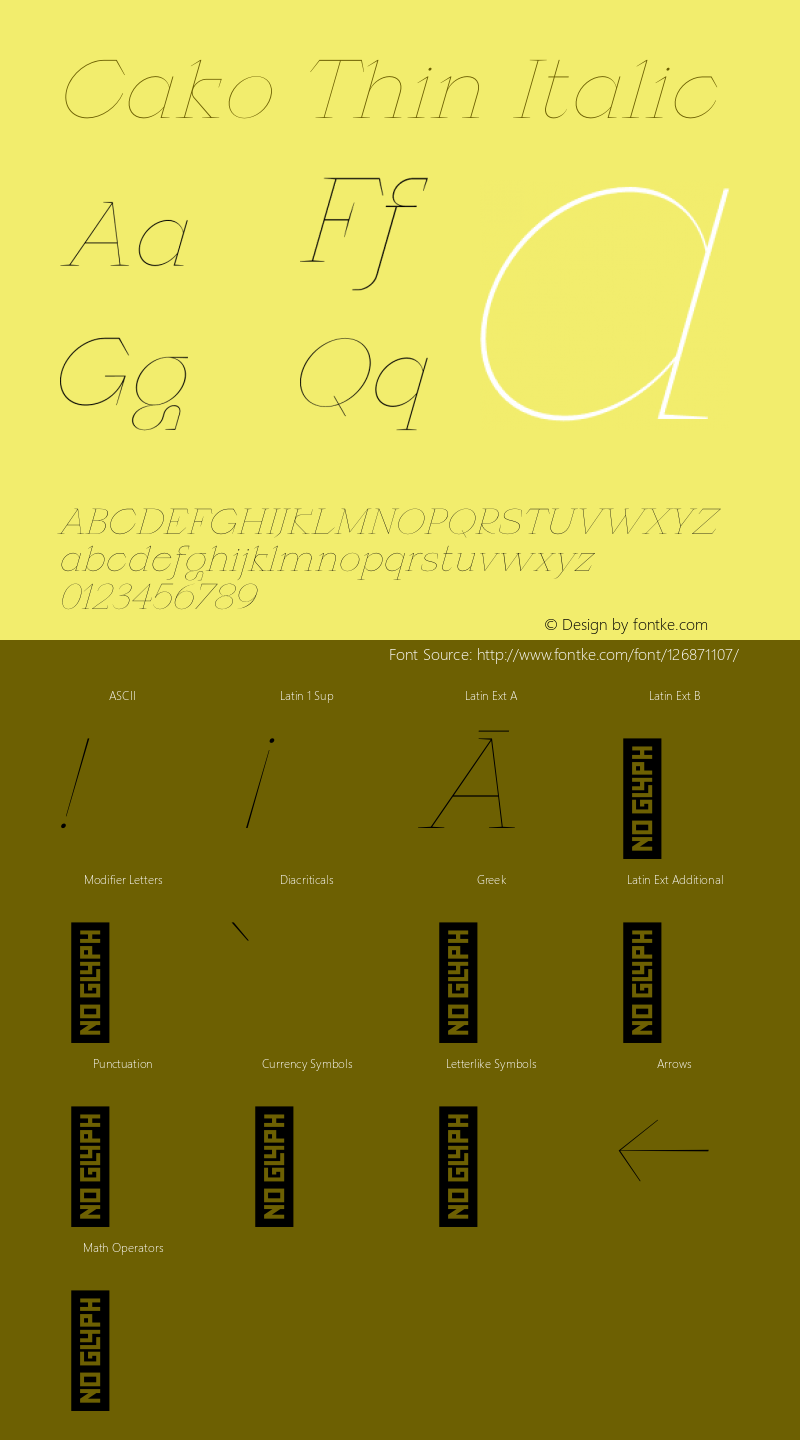 Cako Thin Italic Version 1.000 | B-MOD Font Sample