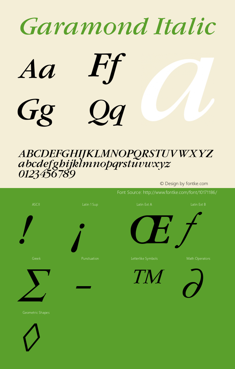 Garamond Italic Altsys Fontographer 3.5  11/25/92 Font Sample