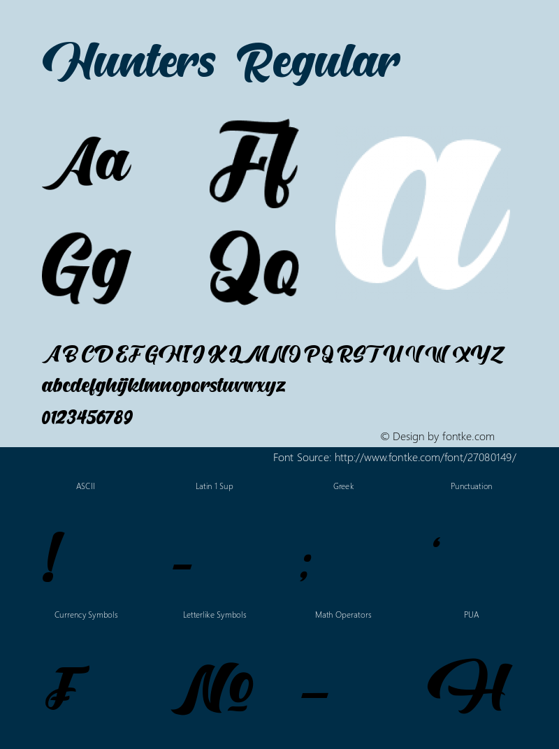 Hunters Version 1.00;October 9, 2018;FontCreator 11.5.0.2427 64-bit Font Sample