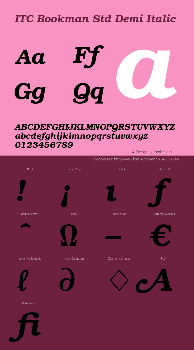 ITC Bookman Std Light Bold Italic Version 1.00 Build 1000图片样张