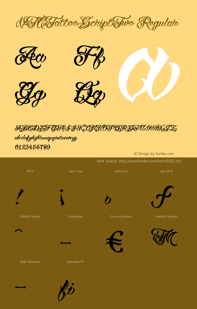 VTCTattooScriptTwo Regular Version 1.000 Font Sample