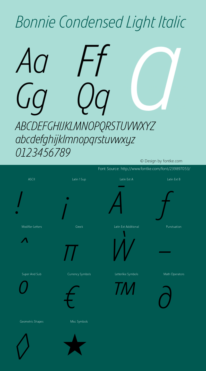 Bonnie Condensed Light Italic Version 1.300图片样张