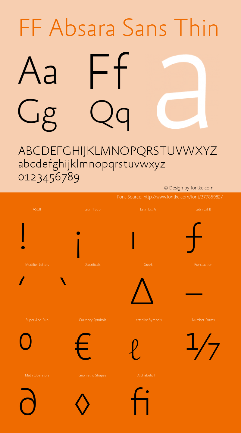 FF Absara Sans Thin Version 7.504 Font Sample