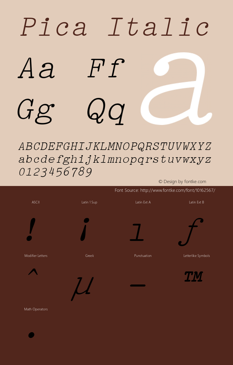 Pica Italic Rev. 003.000 Font Sample