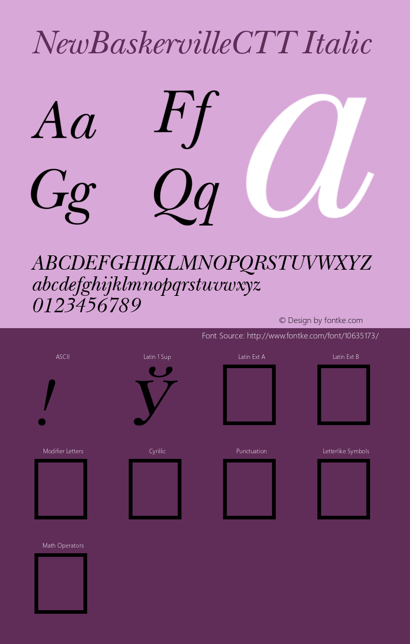 NewBaskervilleCTT Italic 1.000.000 Font Sample