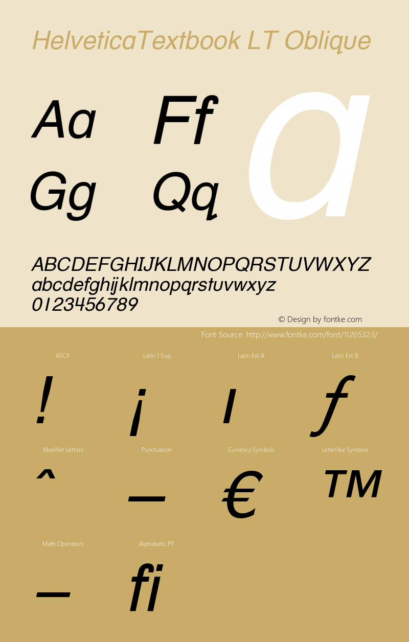 HelveticaTextbook LT Oblique Version 006.000 Font Sample