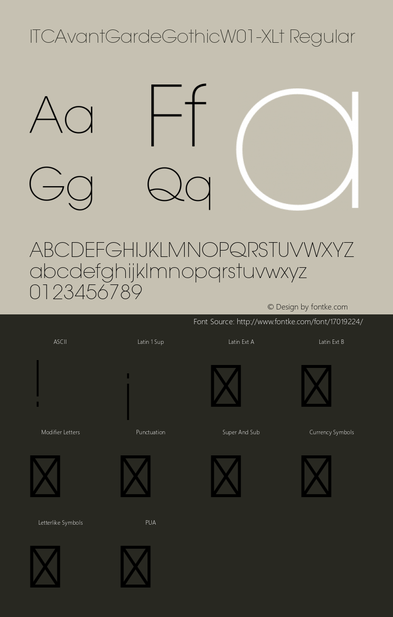 ITCAvantGardeGothicW01-XLt Regular Version 1.00 Font Sample