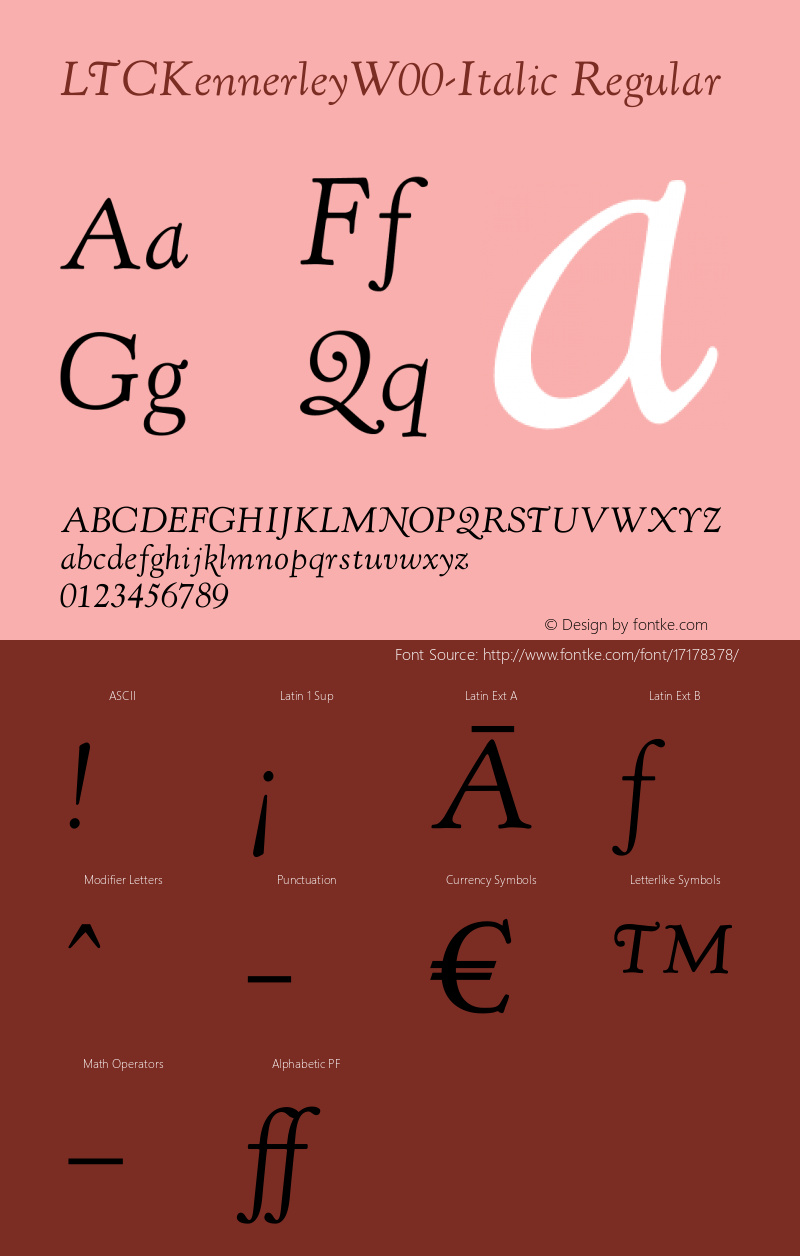 LTCKennerleyW00-Italic Regular Version 1.1 Font Sample