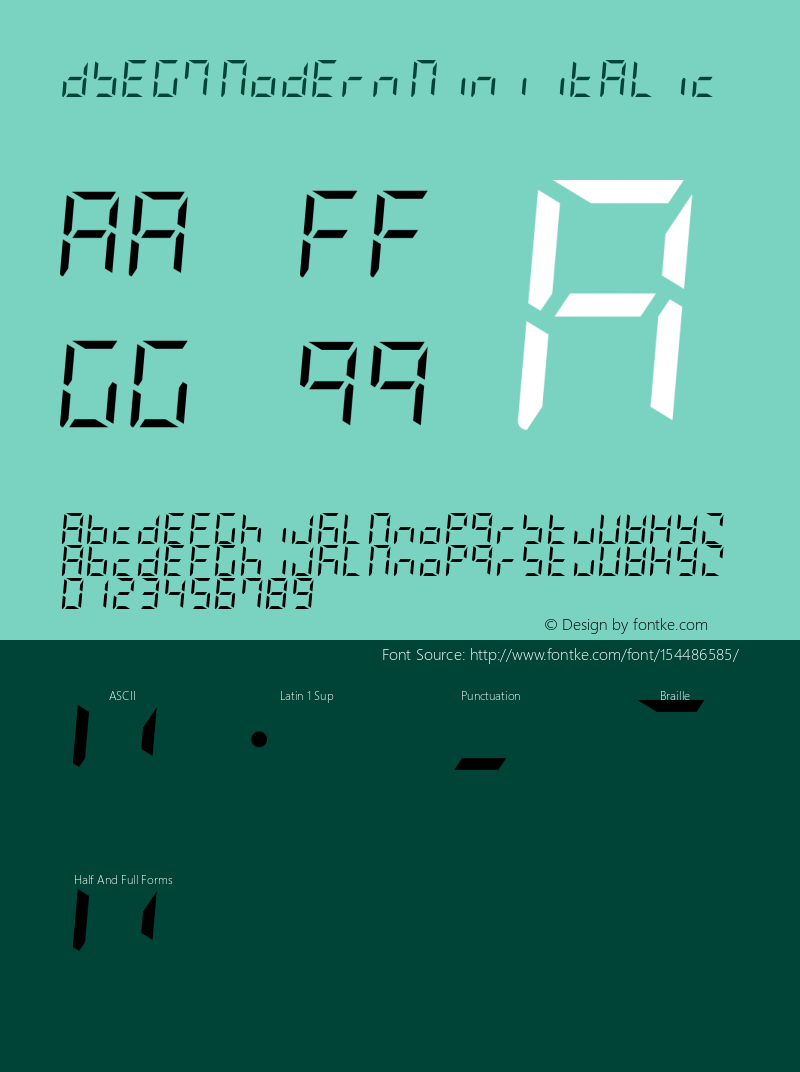 DSEG7 Modern Mini-Italic Version 0.46 Font Sample