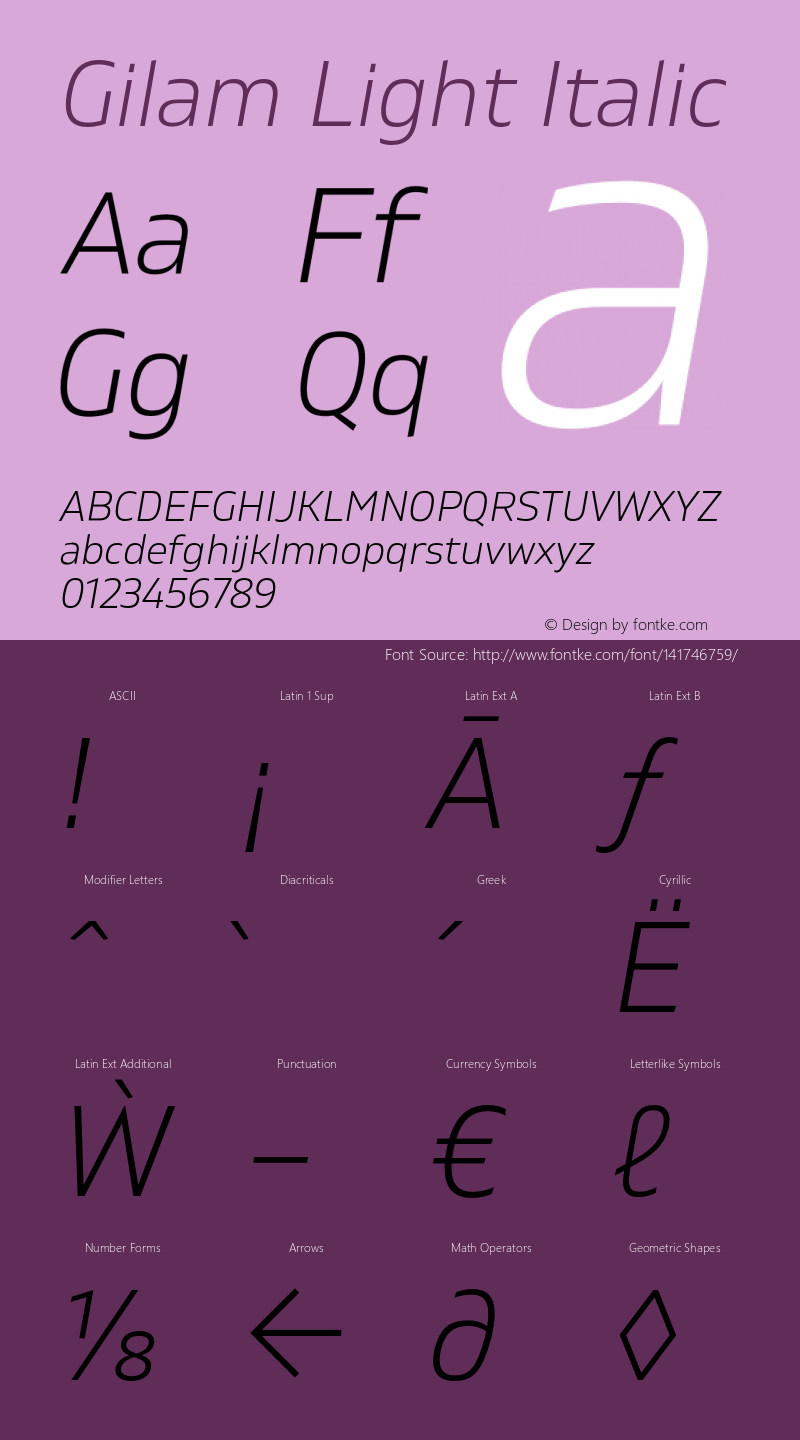 Gilam Light Italic Version 1.000;PS 001.000;hotconv 1.0.88;makeotf.lib2.5.64775 Font Sample