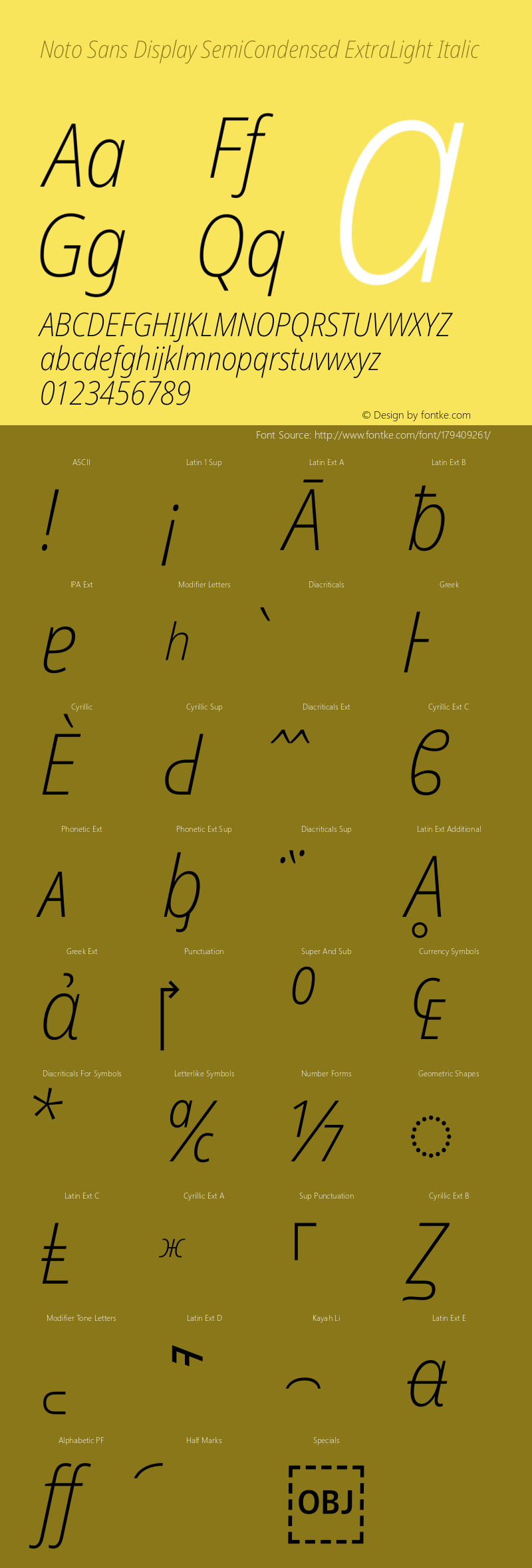 Noto Sans Display SemiCondensed ExtraLight Italic Version 2.004图片样张