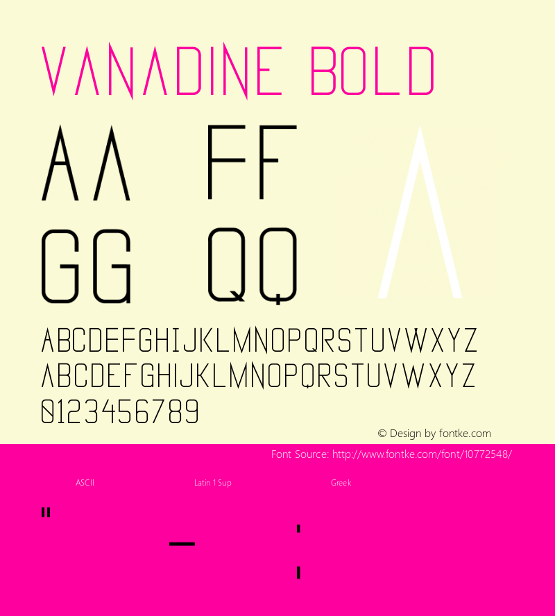 Vanadine Bold Version 1.00 January 20, 2014, initial release Font Sample