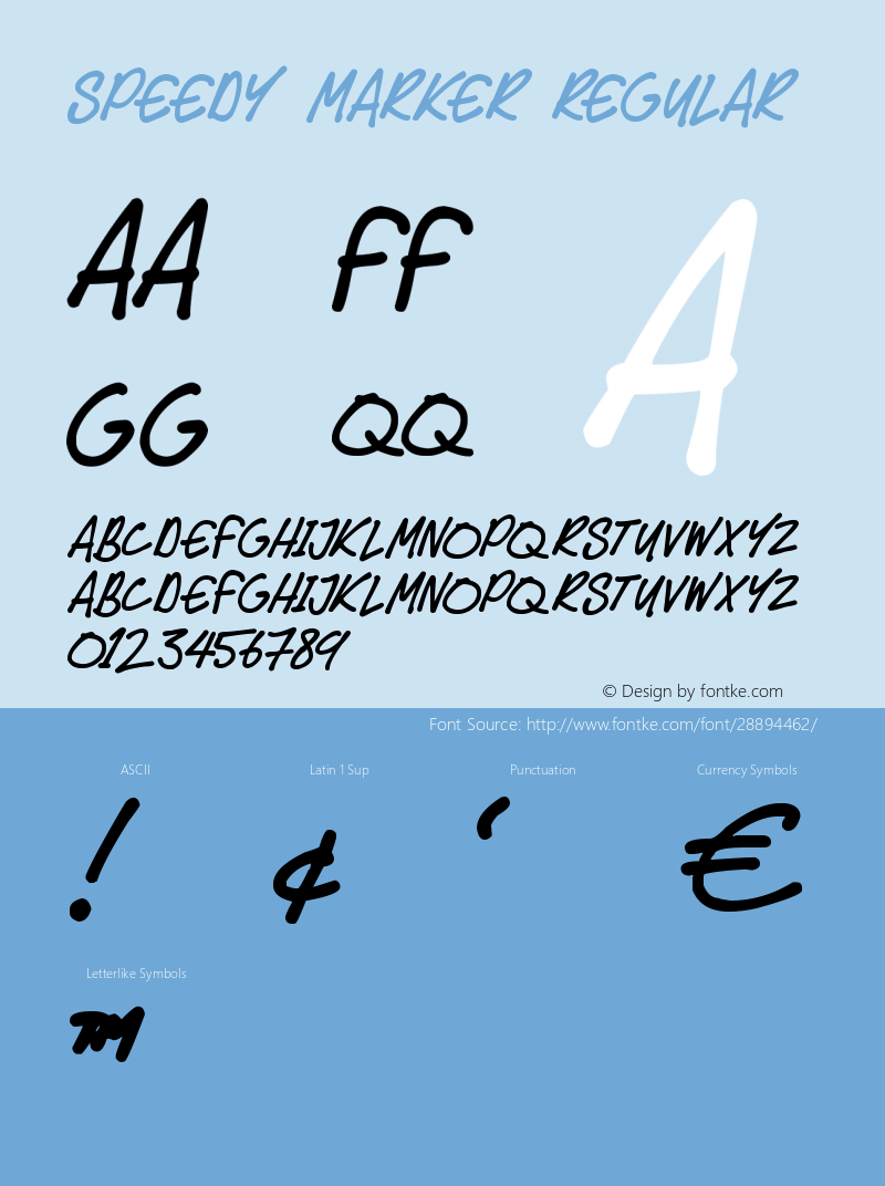 Speedy Marker Version 1.00 March 21, 2019, initial release Font Sample