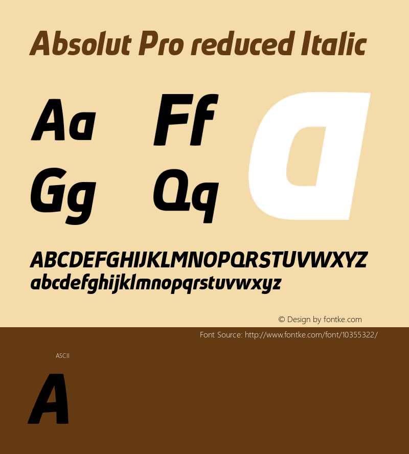 Absolut Pro reduced Italic Version 1.004 Font Sample