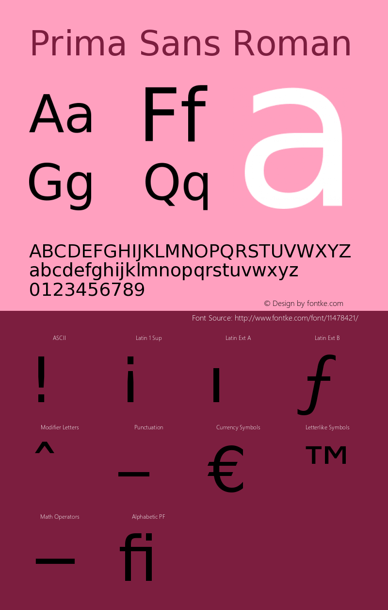 Prima Sans Roman Version 003.001 Font Sample