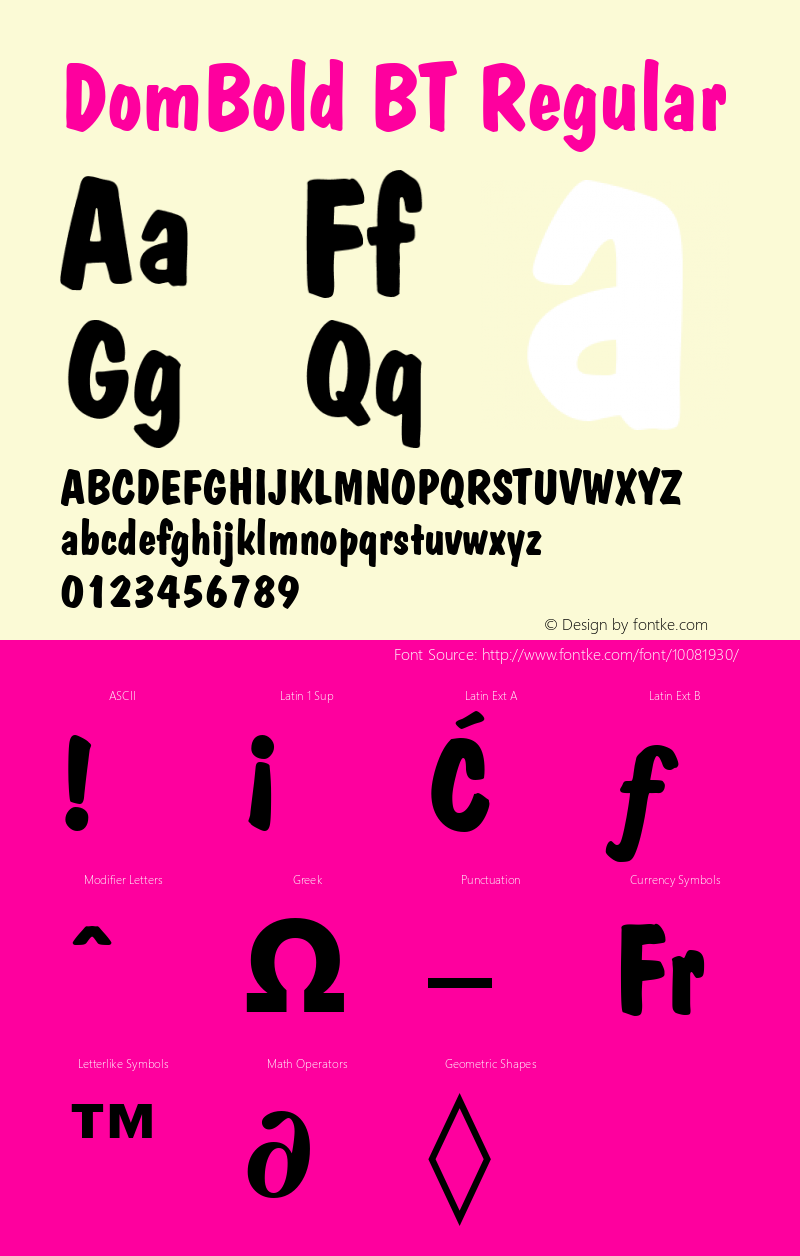 DomBold BT Regular mfgpctt-v4.4 Dec 22 1998 Font Sample