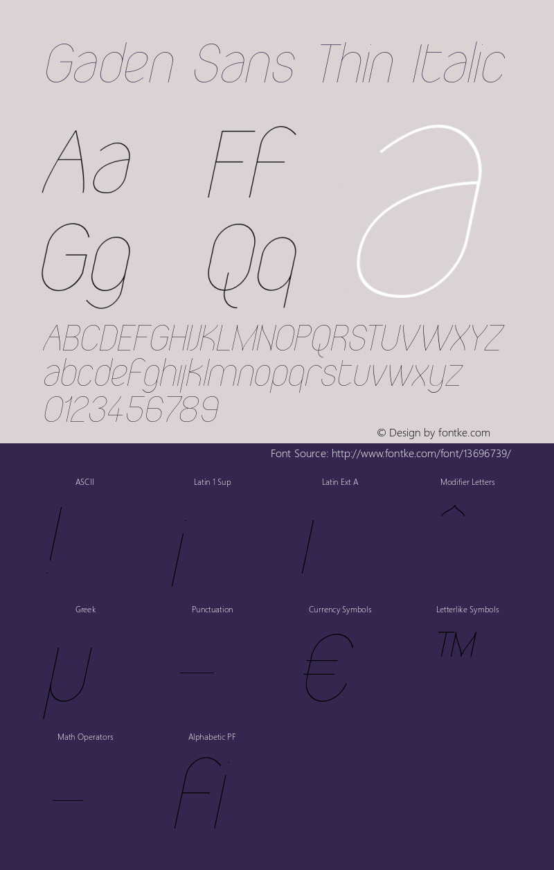 Gaden Sans Thin Italic 1.000 Font Sample