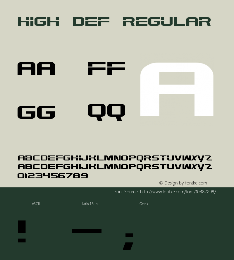 High Def Regular Version 1.00 May 30, 2013, initial release Font Sample