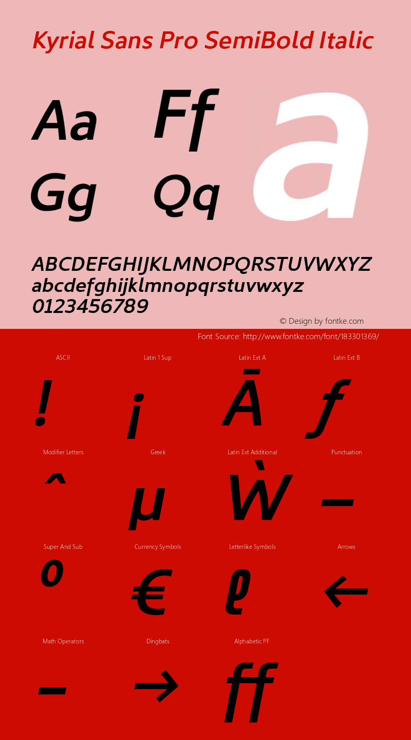 Kyrial Sans Pro SemiBold Italic Version 1.000图片样张